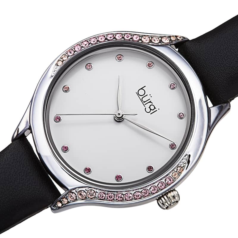 Burgi Women's Swarovski Crystal Ombre Style Leather Strap Watch - Black - Black
