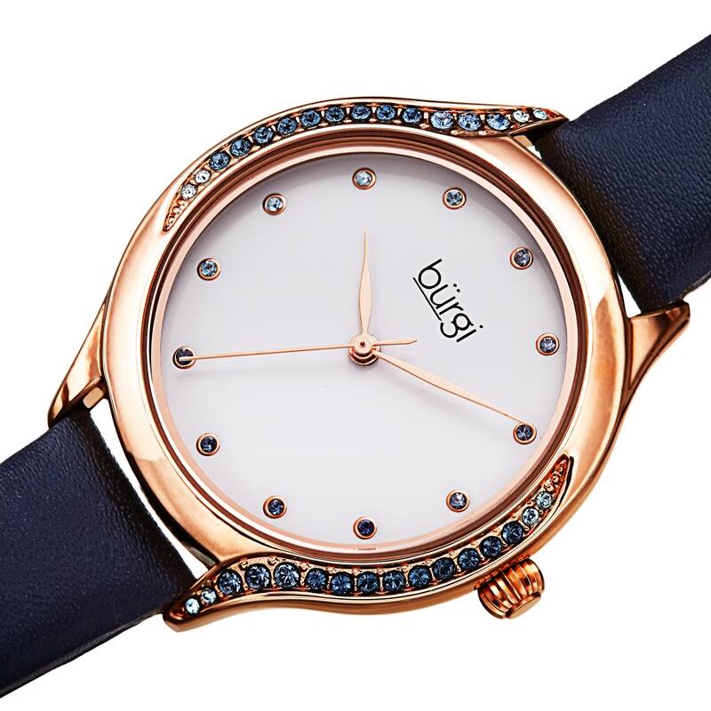 Burgi Women's Swarovski Crystal Ombre Style Leather Strap Watch - Black - Blue