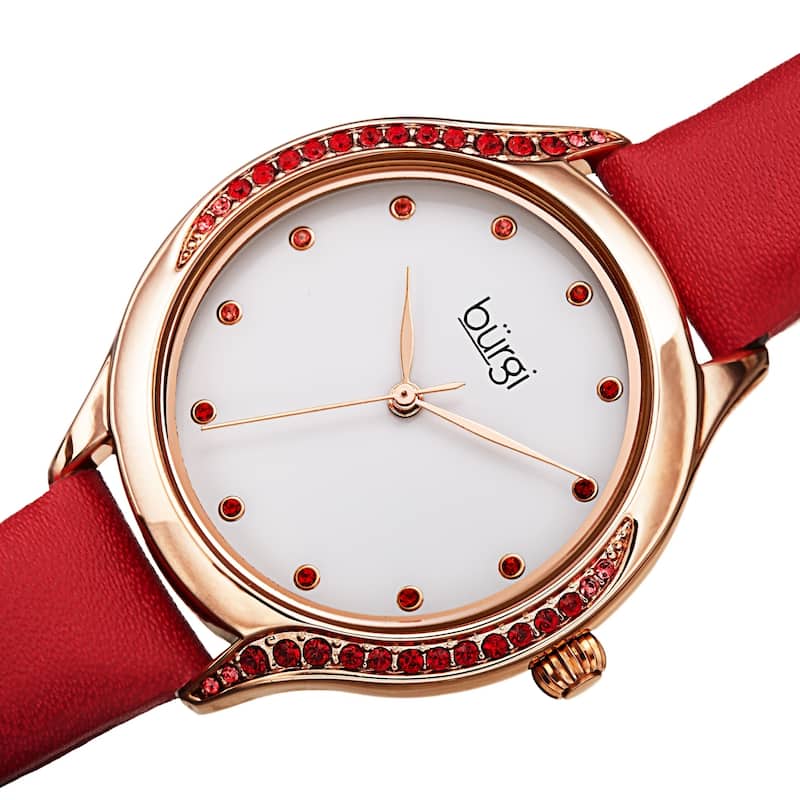 Burgi Women's Swarovski Crystal Ombre Style Leather Strap Watch - Black - Red