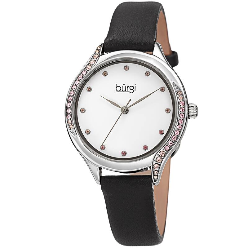 Burgi Women's Swarovski Crystal Ombre Style Leather Strap Watch - Black