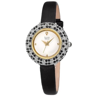 Burgi Women's Diamond Swarovski Crystal Sparkling Leather Strap Watch - Black