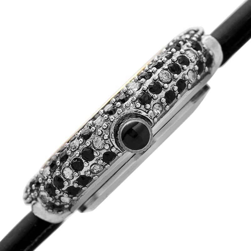 Burgi Women's Diamond Swarovski Crystal Sparkling Leather Strap Watch - Black