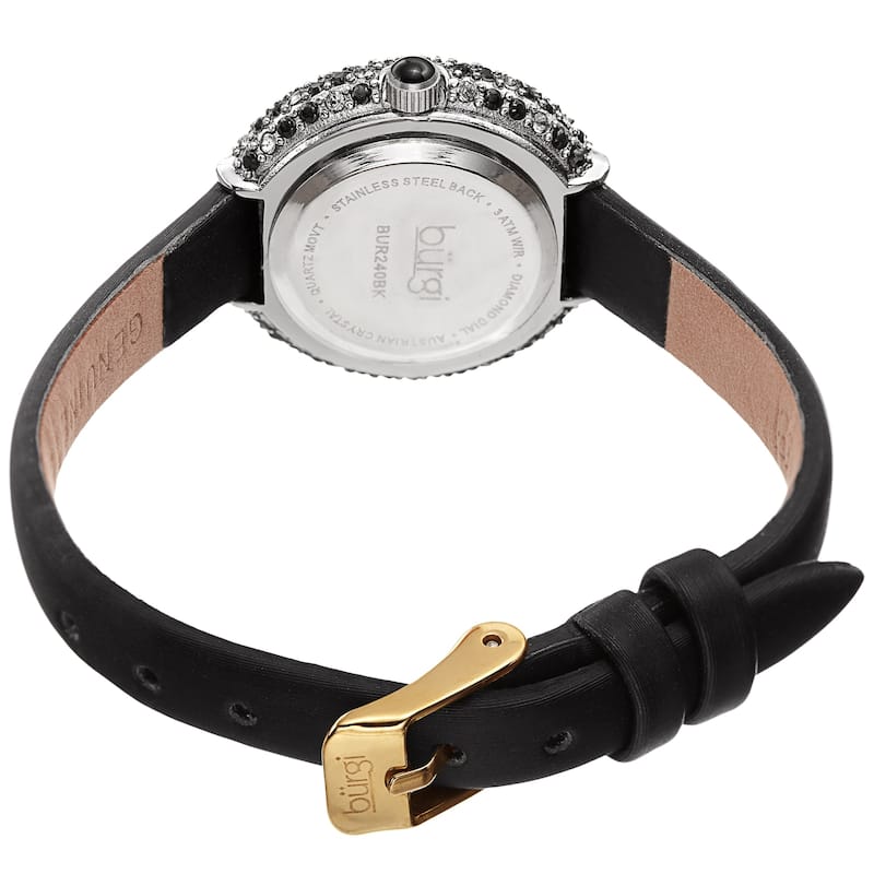 Burgi Women's Diamond Swarovski Crystal Sparkling Leather Strap Watch - Black