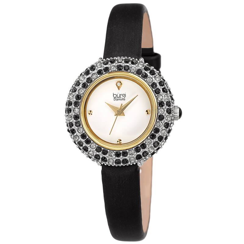 Burgi Women's Diamond Swarovski Crystal Sparkling Leather Strap Watch - Black