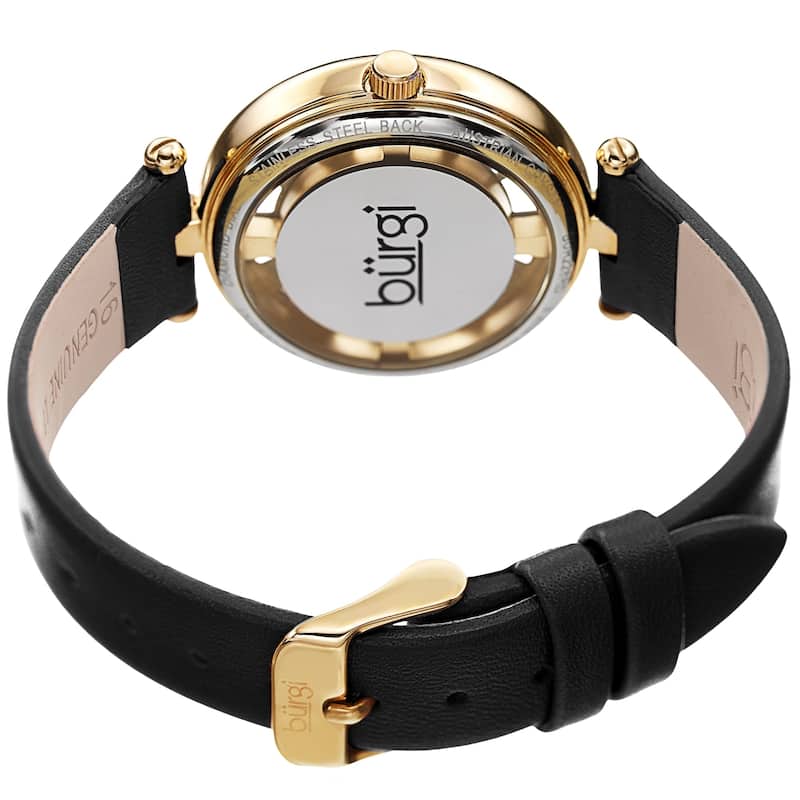Burgi Women's Diamond Swarovski Crystal Transparent Leather Strap Watch