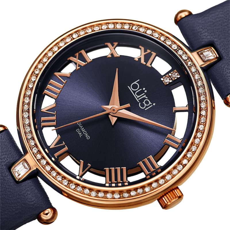 Burgi Women's Diamond Swarovski Crystal Transparent Leather Strap Watch