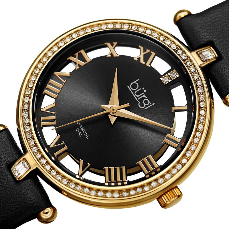 Burgi Women's Diamond Swarovski Crystal Transparent Leather Strap Watch