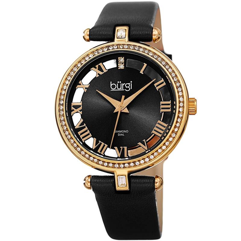 Burgi Women's Diamond Swarovski Crystal Transparent Leather Strap Watch