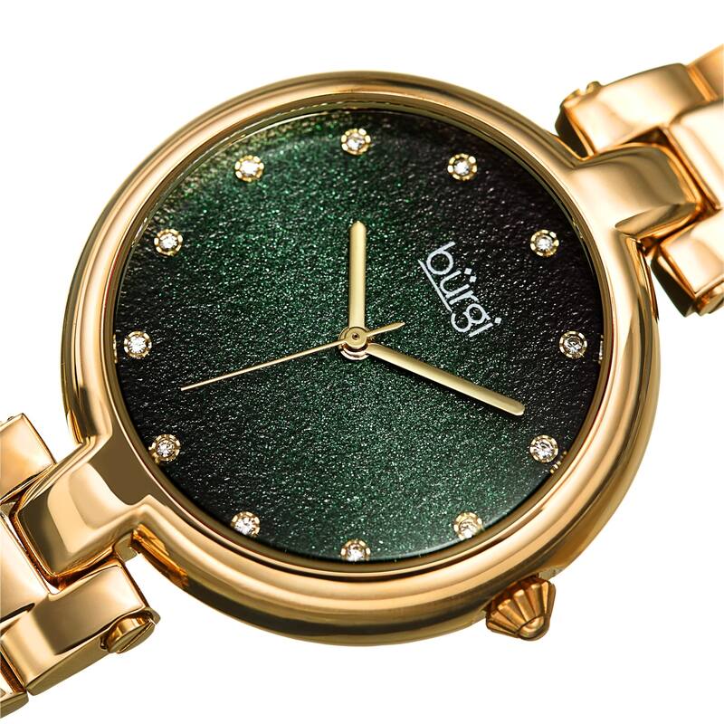 Burgi Women's Crystal Glitter Link Bracelet Watch - Rose - Green