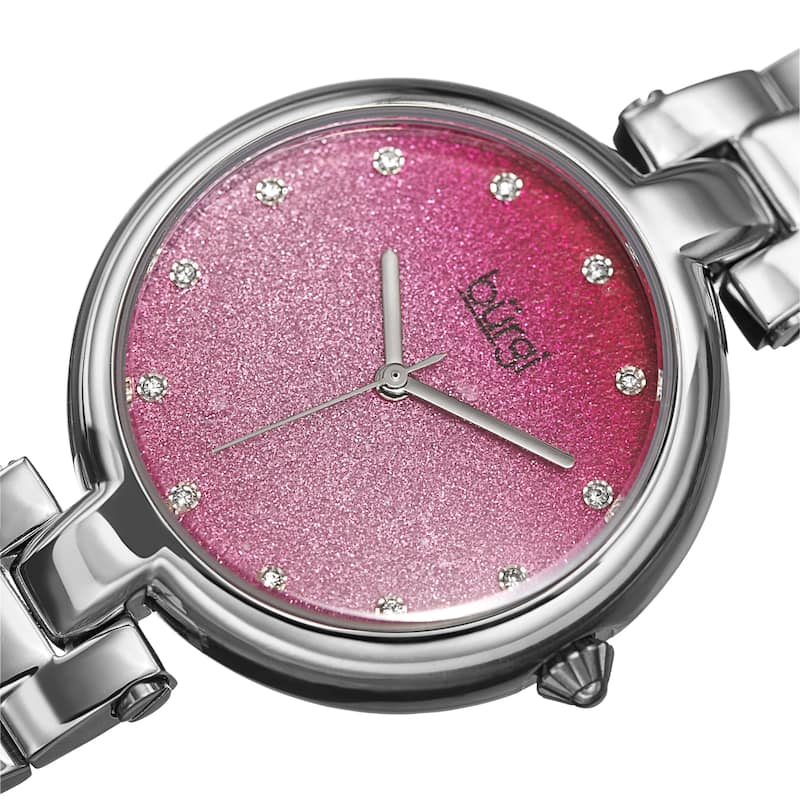 Burgi Women's Crystal Glitter Link Bracelet Watch - Rose - Pink