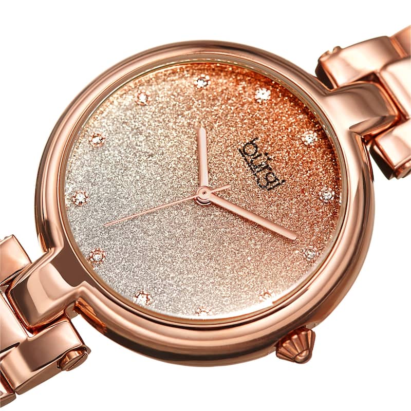 Burgi Women's Crystal Glitter Link Bracelet Watch - Rose