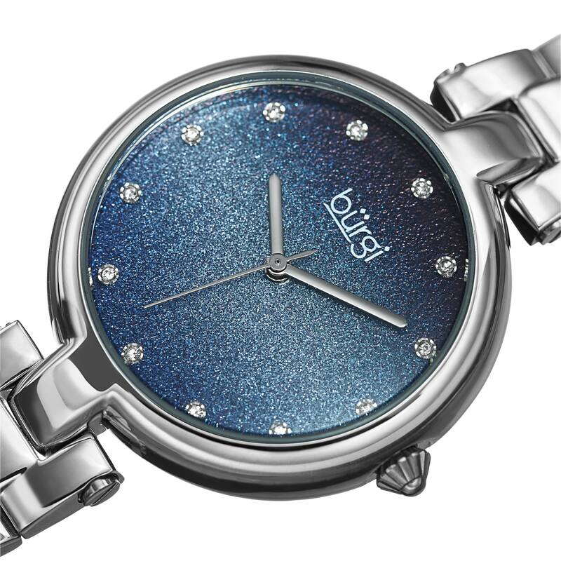 Burgi Women's Crystal Glitter Link Bracelet Watch - Rose - Blue
