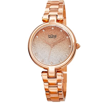 Burgi Women's Crystal Glitter Link Bracelet Watch - Rose