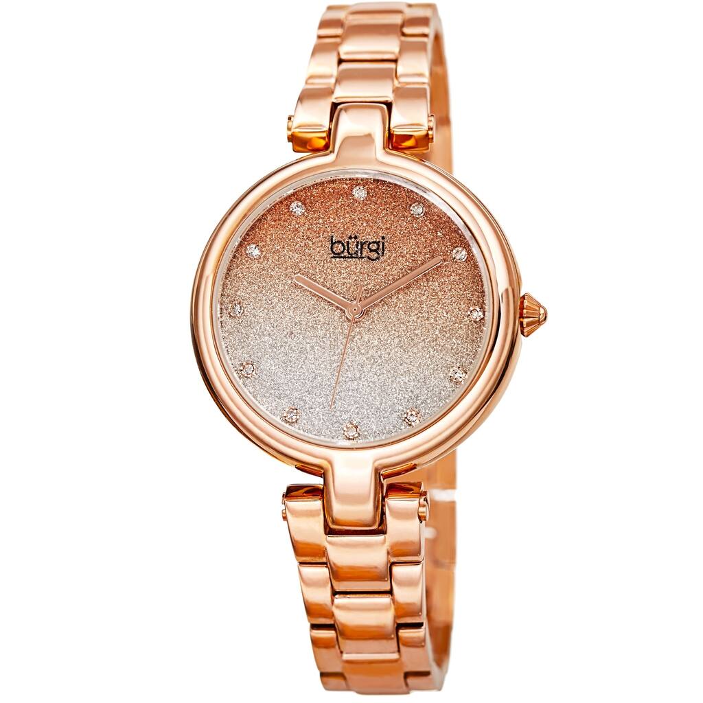 Burgi Women's Crystal Glitter Link Bracelet Watch - Rose