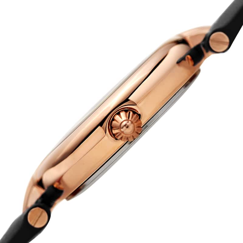 Burgi Women's Crystal Sparkling Glitter Dial Leather Strap Watch - Black