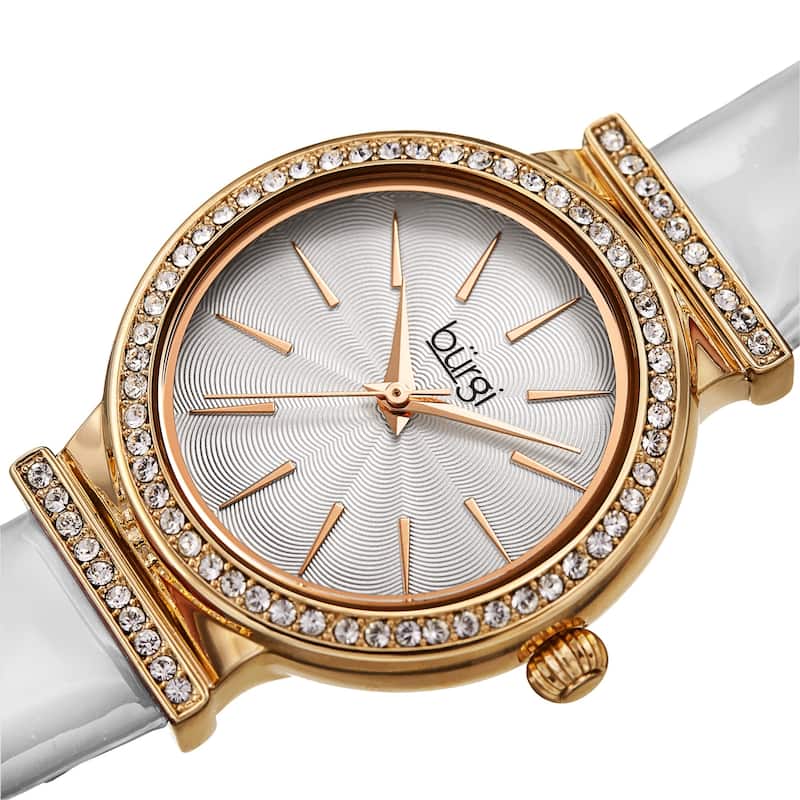 Burgi Women's Rich Swarovski Crystal Leather Strap Watch - Black