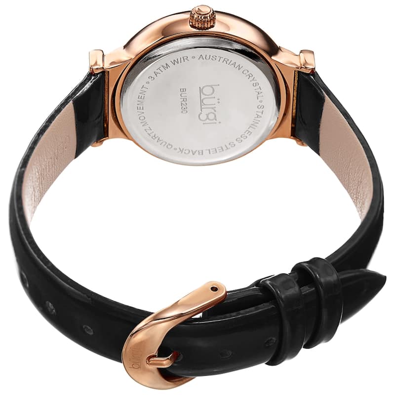Burgi Women's Rich Swarovski Crystal Leather Strap Watch - Black
