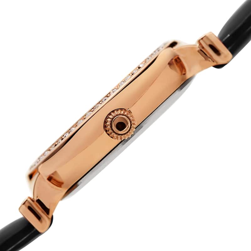 Burgi Women's Rich Swarovski Crystal Leather Strap Watch - Black