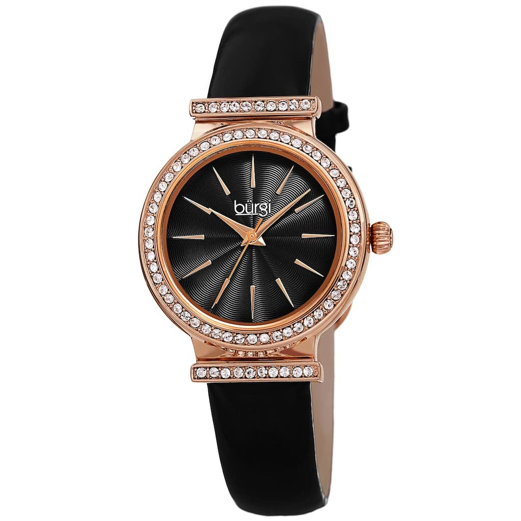 Burgi Women's Rich Swarovski Crystal Leather Strap Watch - Black