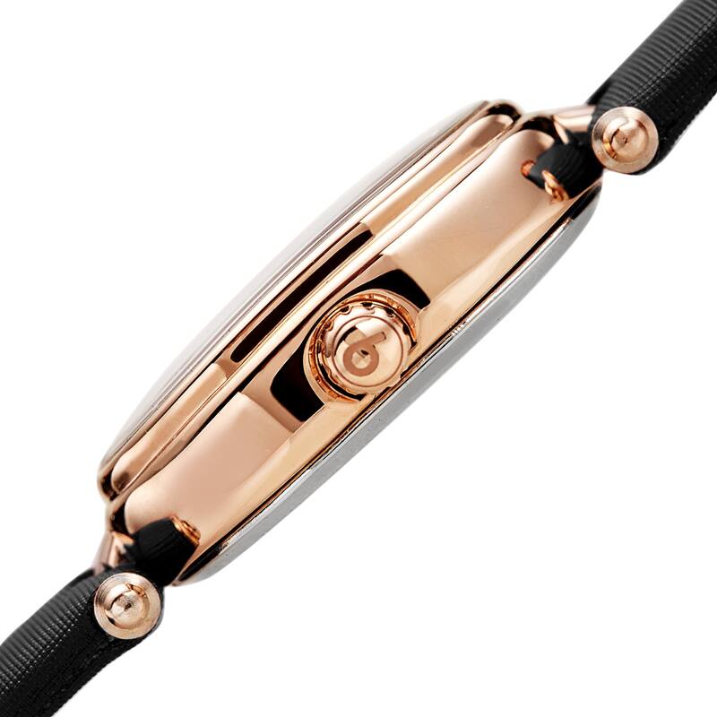 Burgi Women's Classic Diamond Oval Satin Leather Strap Watch - Black