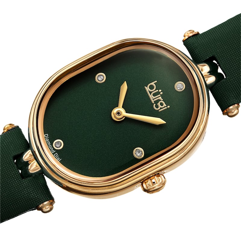 Burgi Women's Classic Diamond Oval Satin Leather Strap Watch - Black