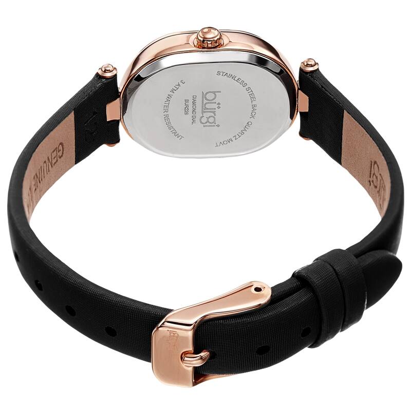 Burgi Women's Classic Diamond Oval Satin Leather Strap Watch - Black
