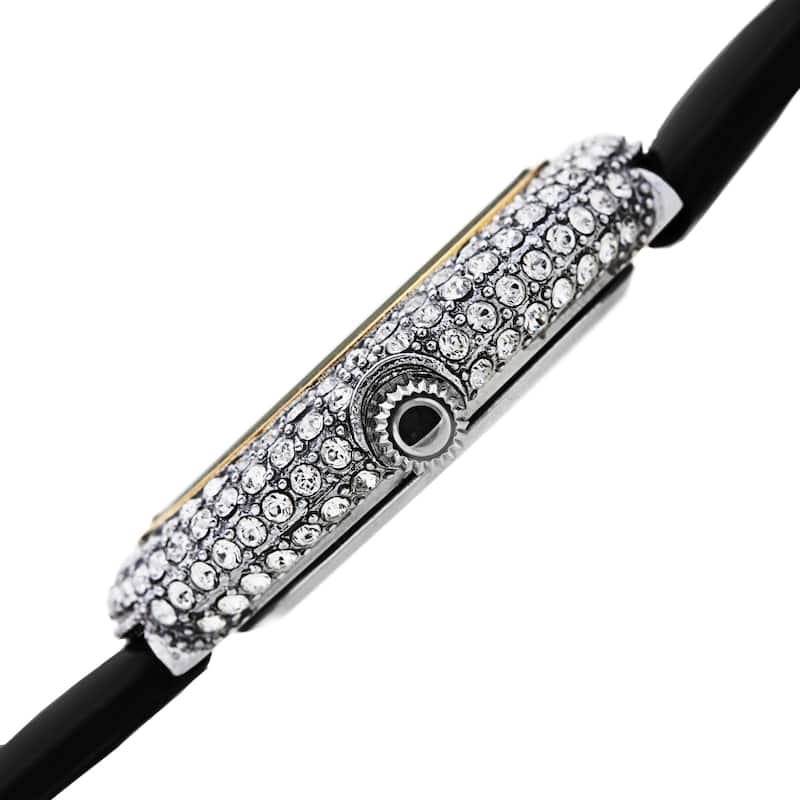 Burgi Women's Oval Swarovski Crystal Leather Strap Watch