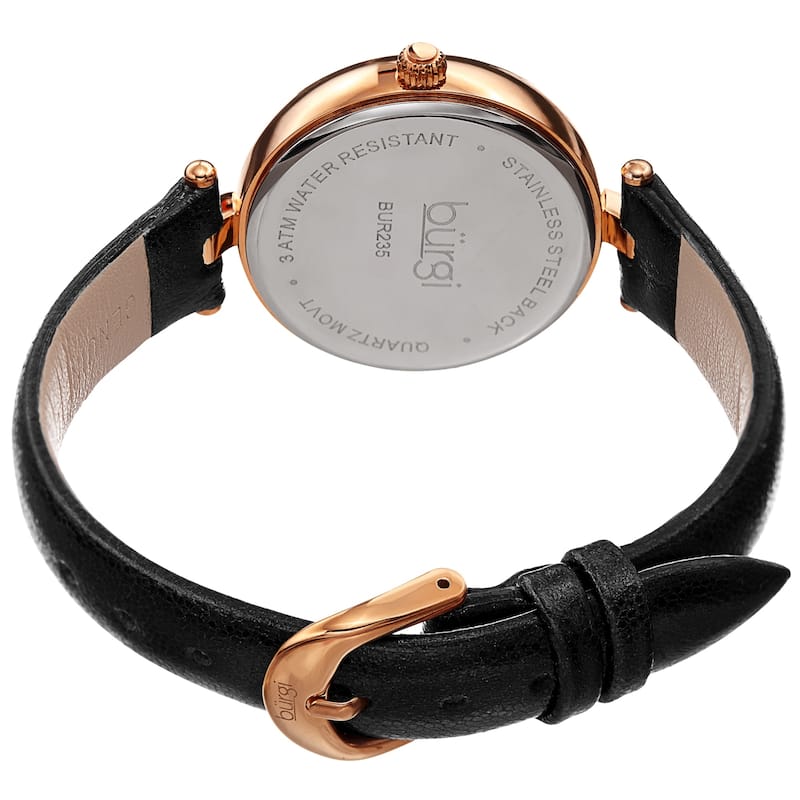 Burgi Women's Crystal Honey Bee Sparkling Leather Strap Watch