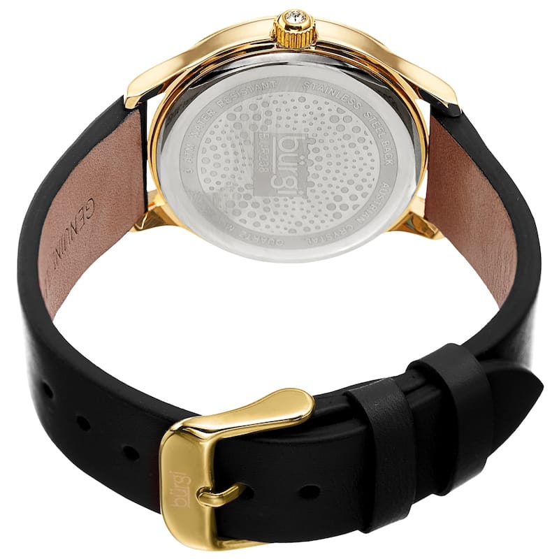 Burgi Women's Swarovski Crystal Scallop Pattern Leather Strap Watch - Black/Gold
