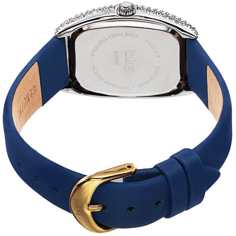 Burgi Women's Swarovski Crystal Tonneau Case Leather Strap Watch