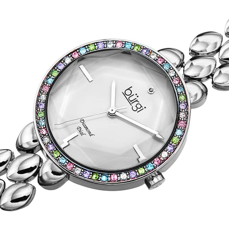 Burgi Women's Diamond Colored Swarovski Link Bracelet Watch