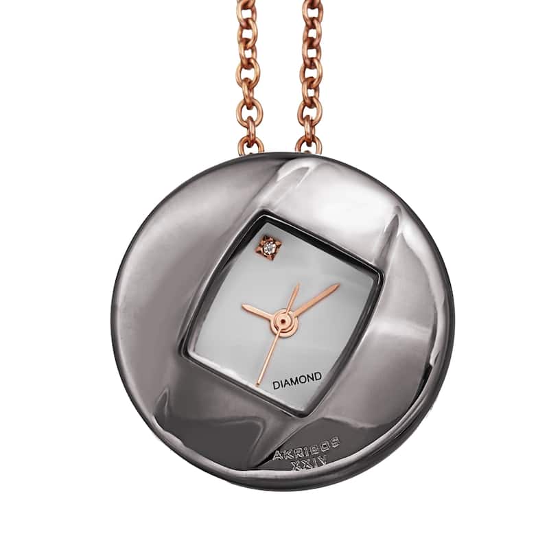 Akribos XXIV Women's Diamond Pendant Watch with Chain Necklace - Grey