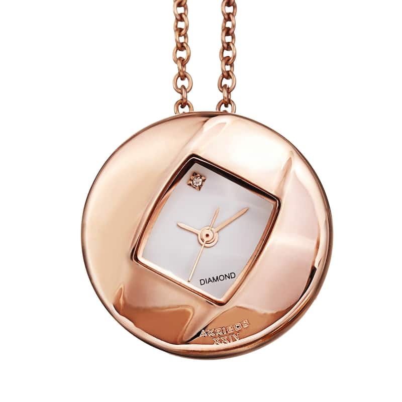 Akribos XXIV Women's Diamond Pendant Watch with Chain Necklace - Rose