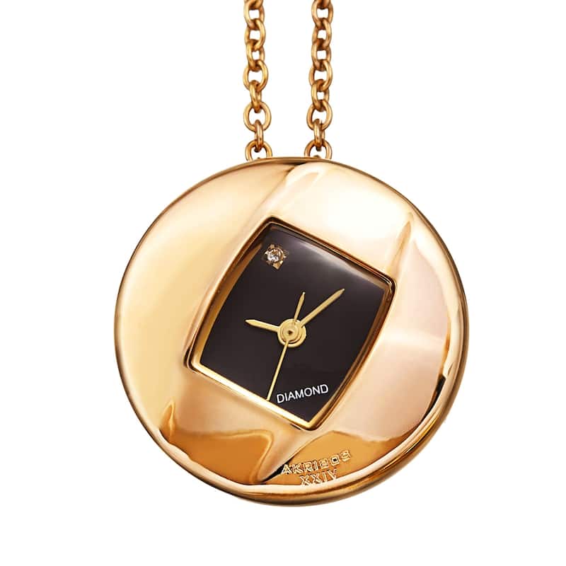 Akribos XXIV Women's Diamond Pendant Watch with Chain Necklace - Gold