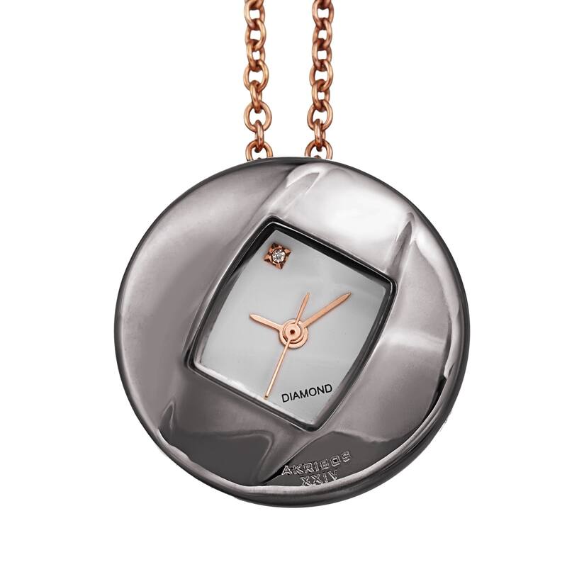 Akribos XXIV Women's Diamond Pendant Watch with Chain Necklace