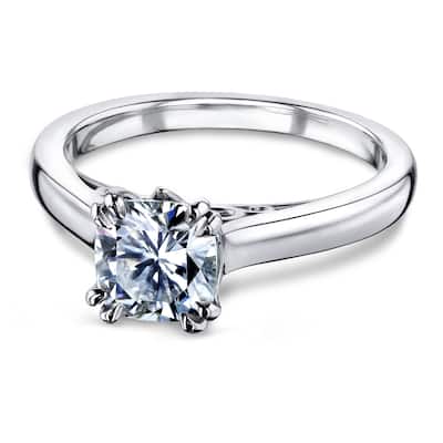 Annello by Kobelli 14k Gold 1 1/10 Carat Forever One Cushion Moissanite Solitaire Split-Prong W Head Engagement Ring (DEF/VS)