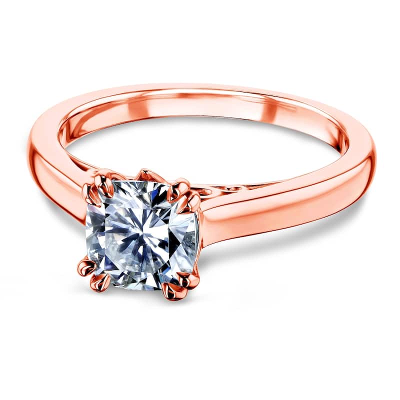 Annello by Kobelli 14k Gold 1 1/10 Carat Forever One Cushion Moissanite Solitaire Split-Prong W Head Engagement Ring (DEF/VS)