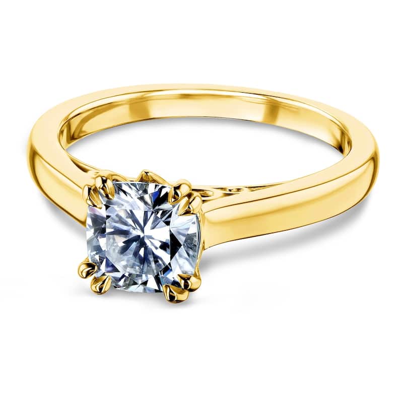 Annello by Kobelli 14k Gold 1 1/10 Carat Forever One Cushion Moissanite Solitaire Split-Prong W Head Engagement Ring (DEF/VS)