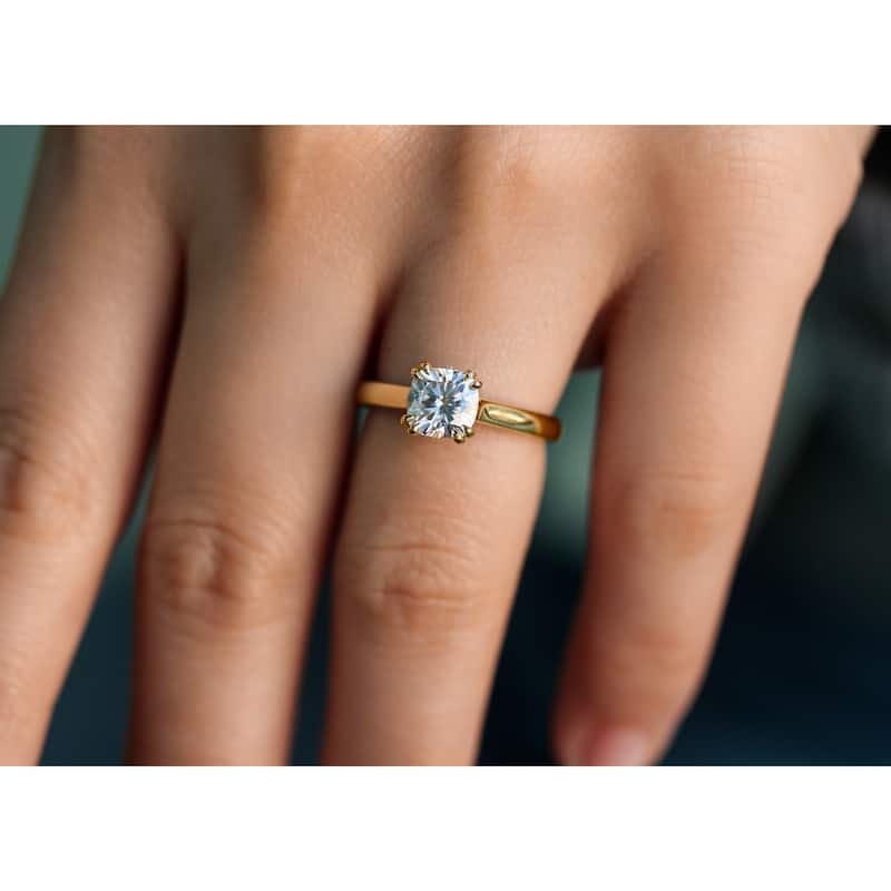 Annello by Kobelli 14k Gold 1 1/10 Carat Forever One Cushion Moissanite Solitaire Split-Prong W Head Engagement Ring (DEF/VS)