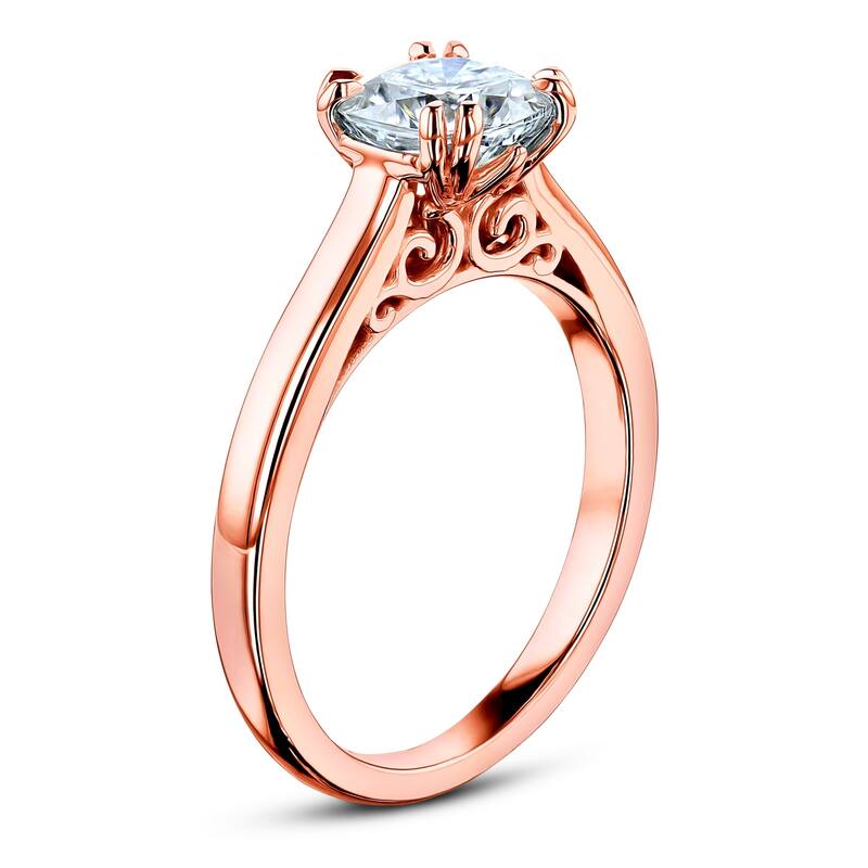 Annello by Kobelli 14k Gold 1 1/10 Carat Forever One Cushion Moissanite Solitaire Split-Prong W Head Engagement Ring (DEF/VS)
