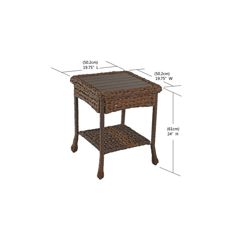 Outdoor Faux Sea Grass Garden Patio Furniture End Table - N/A