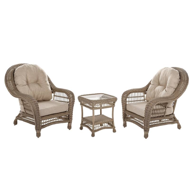 Outdoor Garden Patio 3 PC Cappuccino Furniture Conversation Set - N/A