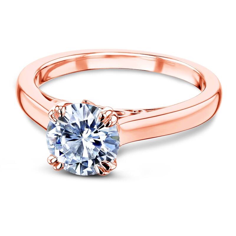 Kobelli 1 Carat Moissanite Solid 14k Gold Round Solitaire Vollutes Engagement Ring