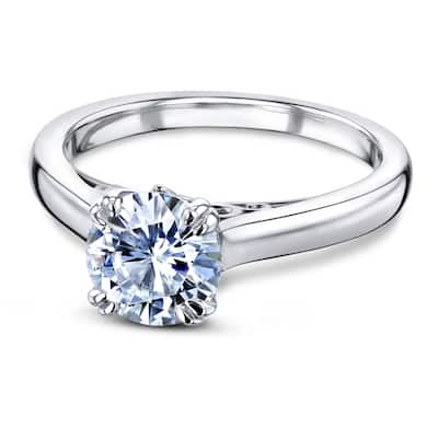 Kobelli 1 Carat Moissanite Solid 14k Gold Round Solitaire Vollutes Engagement Ring