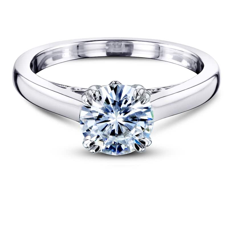 Kobelli 1 Carat Moissanite Solid 14k Gold Round Solitaire Vollutes Engagement Ring