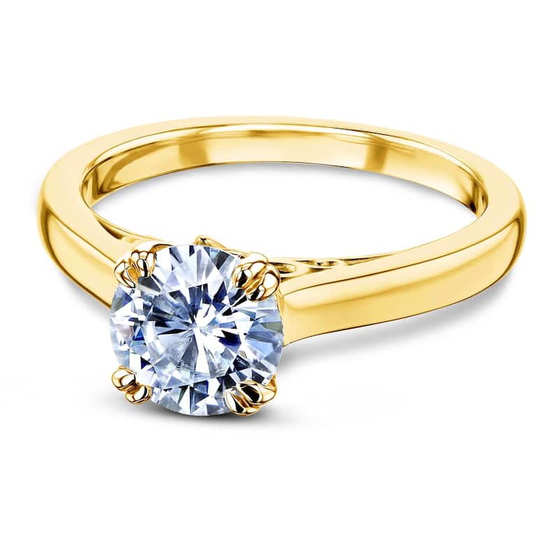 Annello by Kobelli 14k Gold 1 Carat Round Forever One Moissanite Solitaire Split-Prong W Head Engagement Ring (DEF/VS)