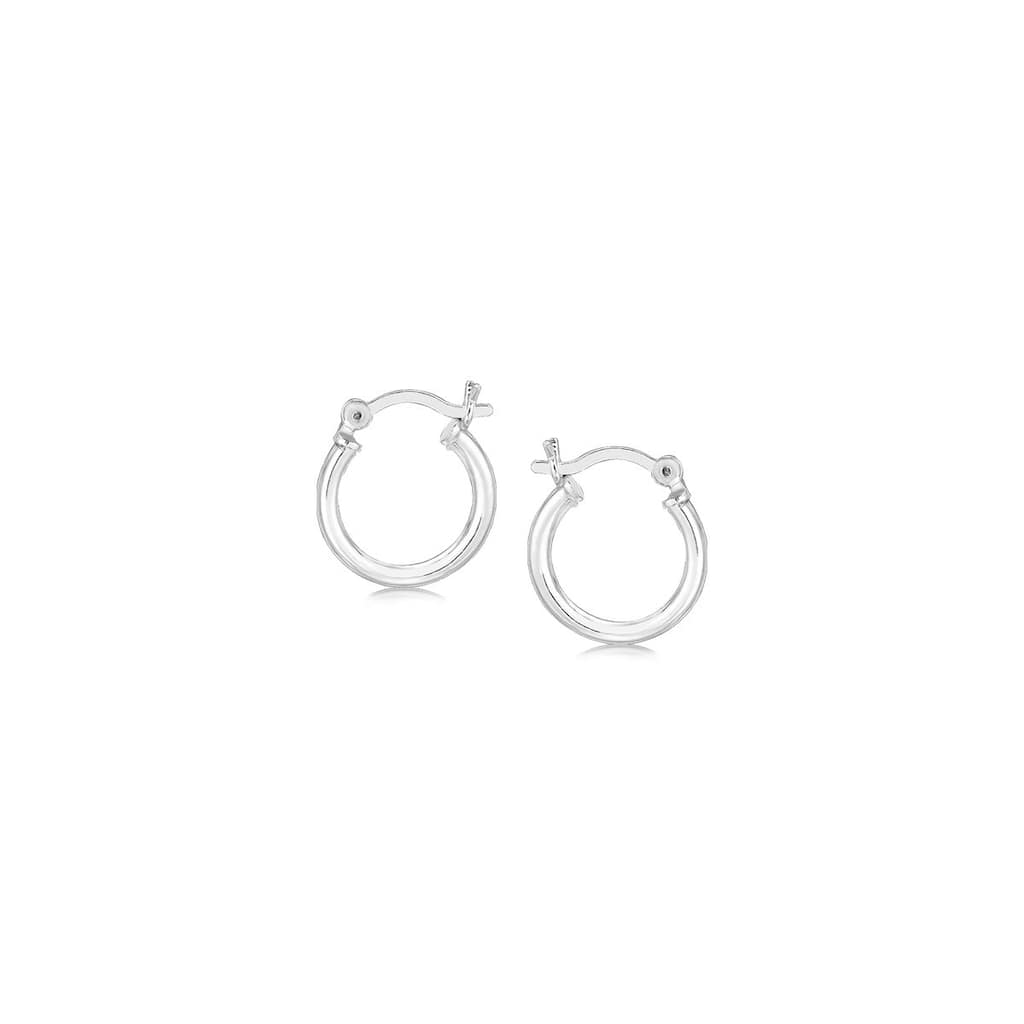 Sterling Silver Rhodium Plated Thin and Small Polished Hoop Earrings (10mm)