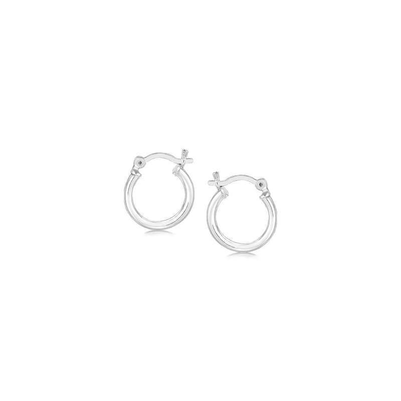 Sterling Silver Rhodium Plated Thin and Small Polished Hoop Earrings (10mm)