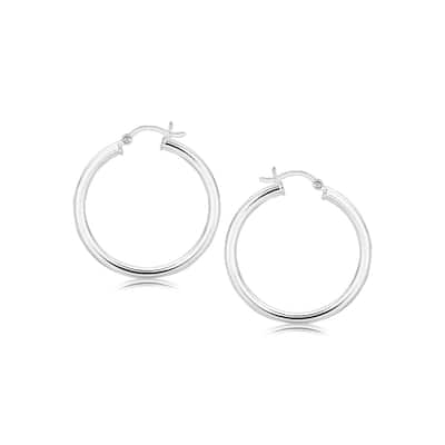 Sterling Silver Hoop Style Earrings with Polished Rhodium Plating (30mm)
