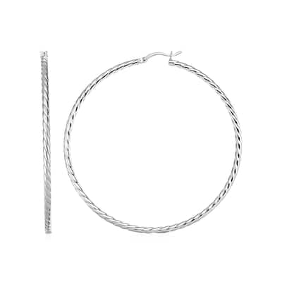 Hoop Earrings with Twist Texture in Sterling Silver